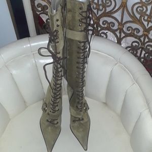 Gianmarco Lorenzi knee high olive suede boots